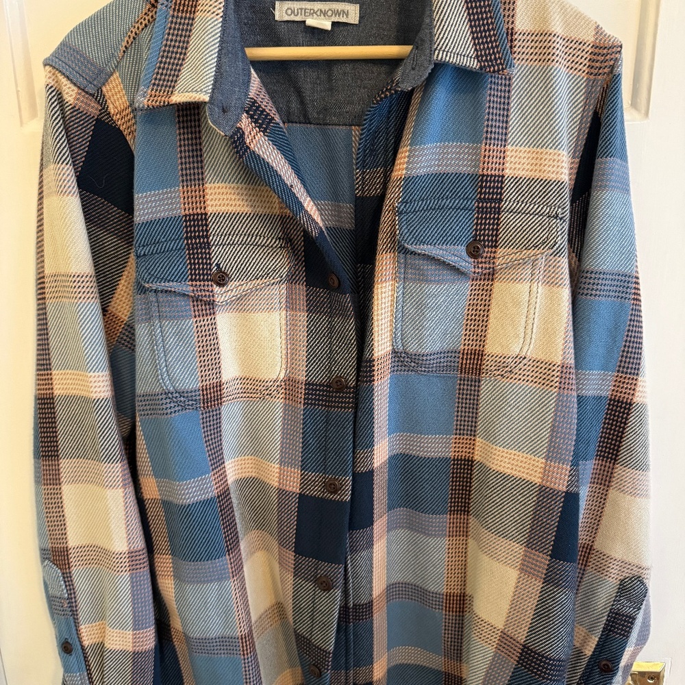 Outerknown Light Blue Men’s Blanket Shirt Size M Jacket Shacket Plaid Heritage